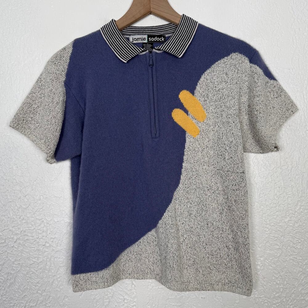 Jamie Sadock Colorblock Wool Angora Blend Zip Polo Sweater Top Size Large